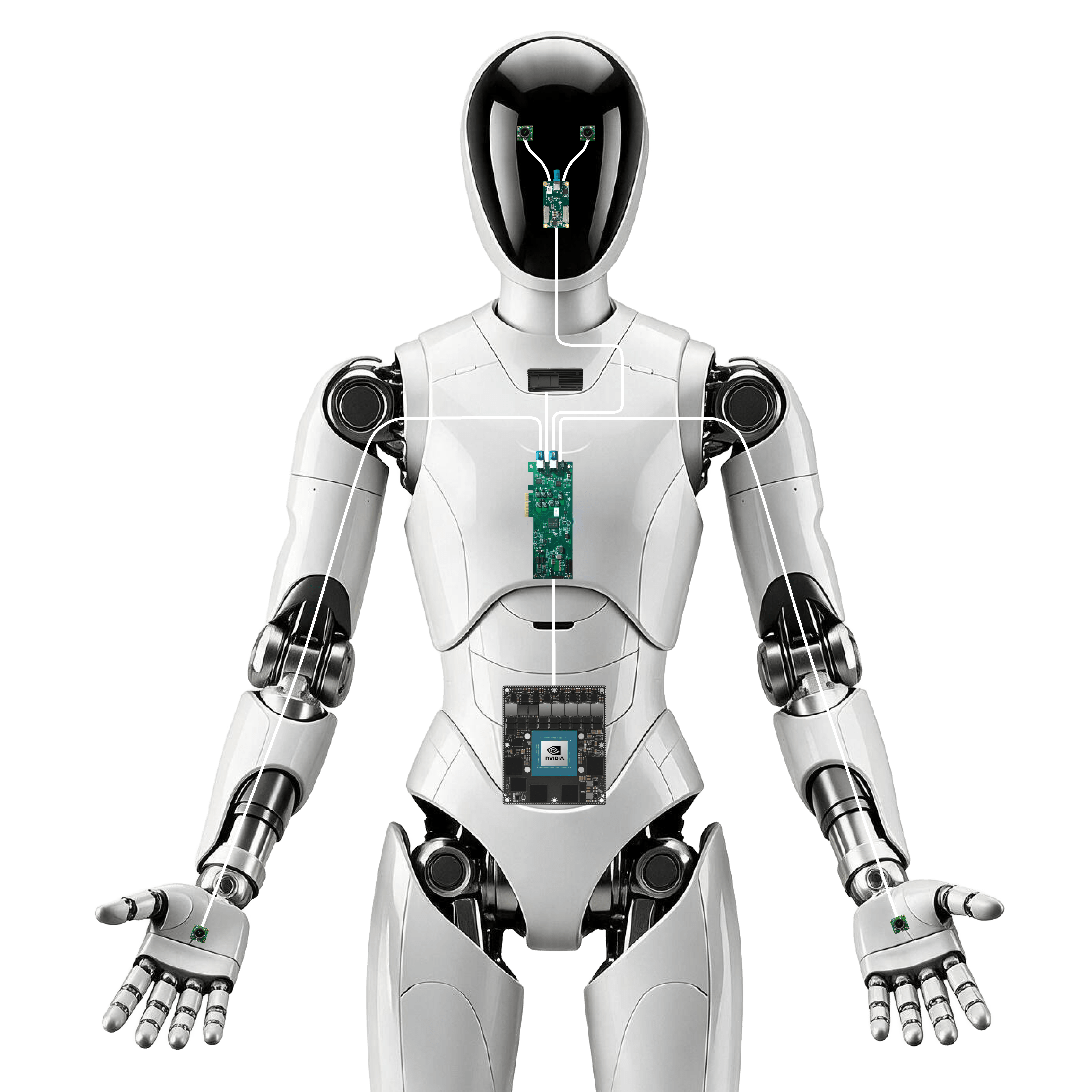 Humanoid robot showing camera and vision system placement points