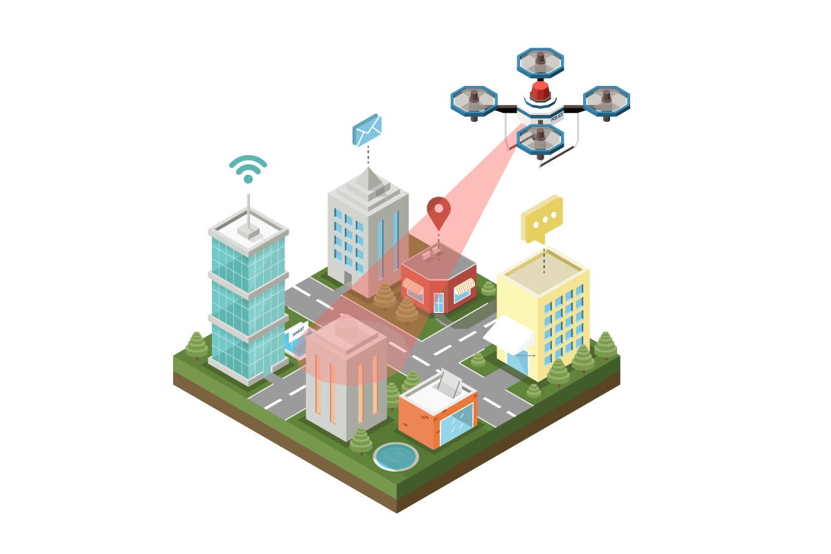 Surveillance drone in urban environment